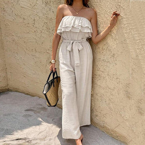 women's clothing 2025 summer an and n sleeveless tube top jumpsuit ruffled lace - up jumpsuit - Negative Apparel