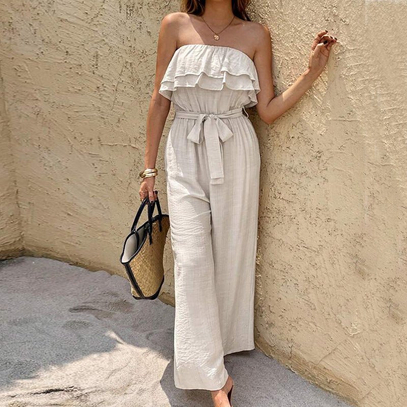 women's clothing 2025 summer an and n sleeveless tube top jumpsuit ruffled lace - up jumpsuit - Negative Apparel