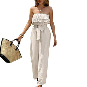 women's clothing 2025 summer an and n sleeveless tube top jumpsuit ruffled lace - up jumpsuit - Negative Apparel