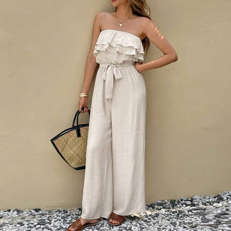 women's clothing 2025 summer an and n sleeveless tube top jumpsuit ruffled lace - up jumpsuit - Negative Apparel
