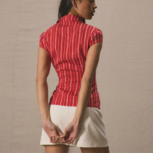 Women's clothing 2025 summer an and n temperament slim shirt striped short - sleeved cardigan women - Negative Apparel