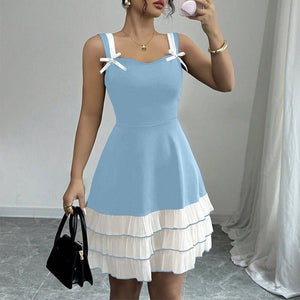 women's clothing 2025 summer new an and n suspender dress contrast color multi - layer cake skirt - Negative Apparel