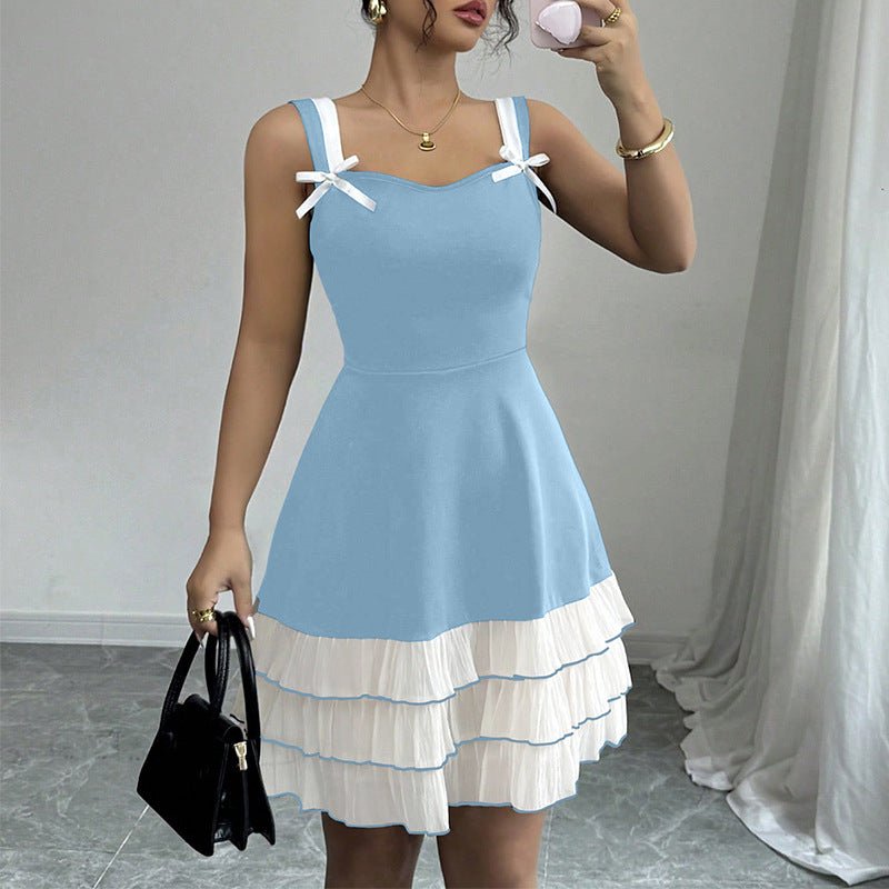 women's clothing 2025 summer new an and n suspender dress contrast color multi - layer cake skirt - Negative Apparel