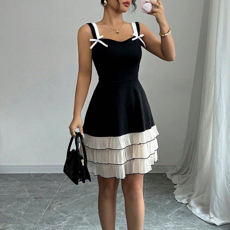 women's clothing 2025 summer new an and n suspender dress contrast color multi - layer cake skirt - Negative Apparel