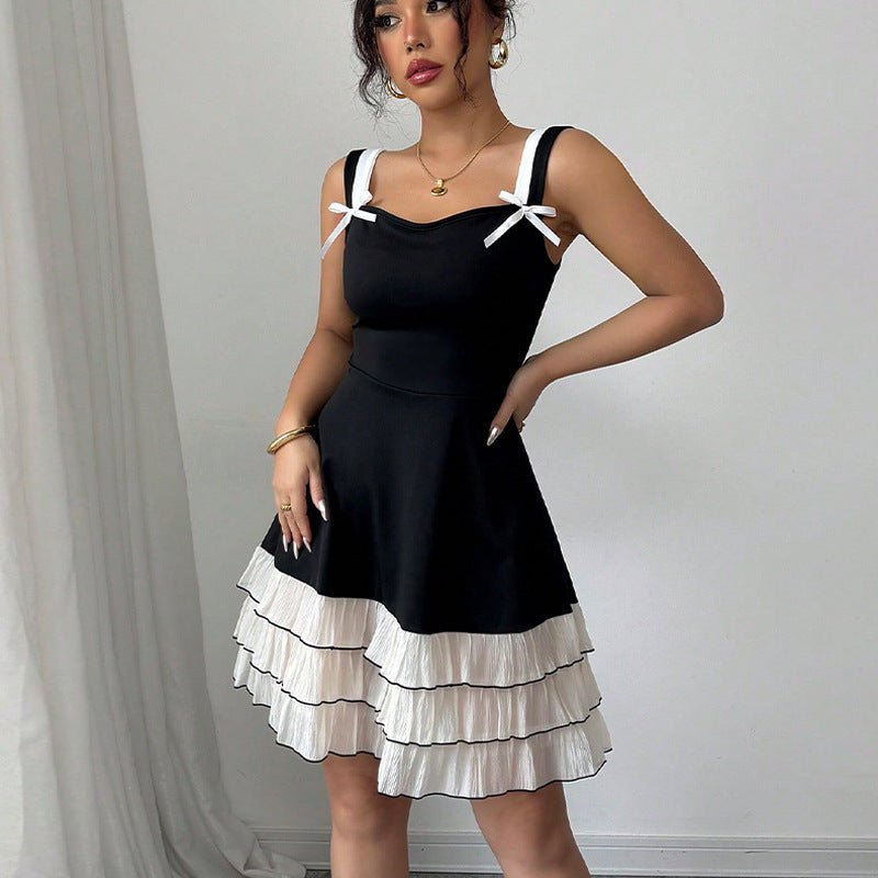 women's clothing 2025 summer new an and n suspender dress contrast color multi - layer cake skirt - Negative Apparel