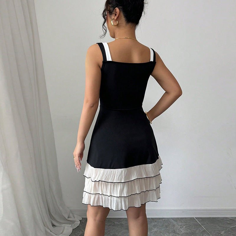 women's clothing 2025 summer new an and n suspender dress contrast color multi - layer cake skirt - Negative Apparel