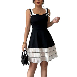 women's clothing 2025 summer new an and n suspender dress contrast color multi - layer cake skirt - Negative Apparel