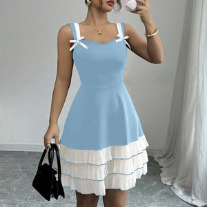 women's clothing 2025 summer new an and n suspender dress contrast color multi - layer cake skirt - Negative Apparel