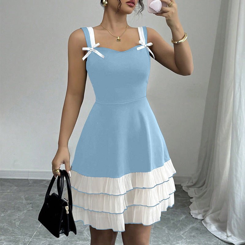 women's clothing 2025 summer new an and n suspender dress contrast color multi - layer cake skirt - Negative Apparel