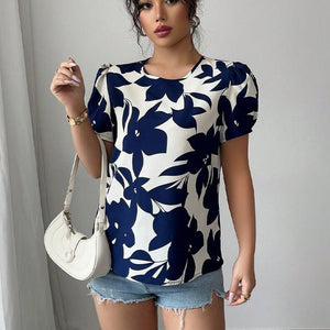 women's clothing 2025 summer new holiday style an and n shirts floral pullover shirts short - sleeved tops for women - Negative Apparel