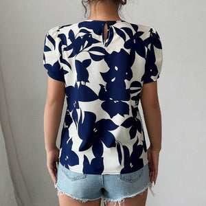 women's clothing 2025 summer new holiday style an and n shirts floral pullover shirts short - sleeved tops for women - Negative Apparel