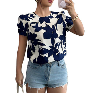 women's clothing 2025 summer new holiday style an and n shirts floral pullover shirts short - sleeved tops for women - Negative Apparel