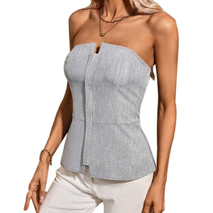 women's clothing 2025 summer temperament sexy hot girl slim zipper tube top - Negative Apparel