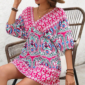 women's clothing Bohemian dress 2025 summer an and n holiday style short - sleeved beach skirt - Negative Apparel