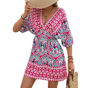 women's clothing Bohemian dress 2025 summer an and n holiday style short - sleeved beach skirt - Negative Apparel