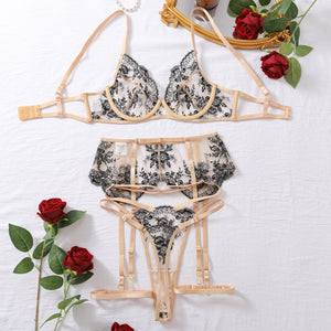 Women's clothing embroidery heavy craftsmanship ultra - thin mesh see - through sexy bra set - Negative Apparel