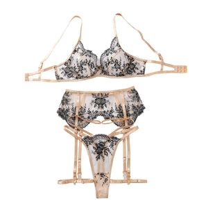 Women's clothing embroidery heavy craftsmanship ultra - thin mesh see - through sexy bra set - Negative Apparel