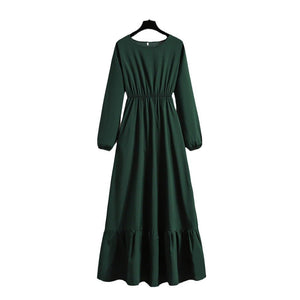 Women's clothing new long dress solid color pullover long sleeve waist a - word dress - Negative Apparel
