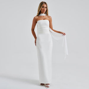 Women's clothing tube top waist hip long skirt gloves halter neck ribbon suit - Negative Apparel