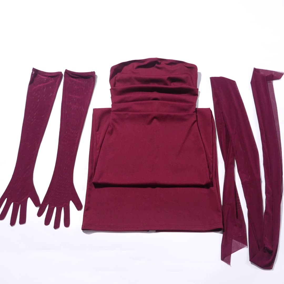 Women's clothing tube top waist hip long skirt gloves halter neck ribbon suit - Negative Apparel