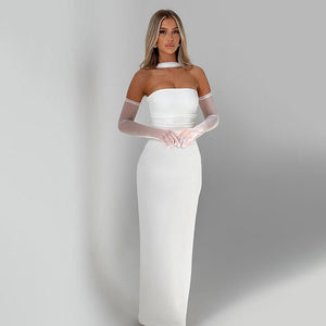 Women's clothing tube top waist hip long skirt gloves halter neck ribbon suit - Negative Apparel