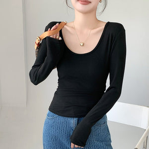 Women’s Coconut Velvet U - Neck Pleated Top – Slim Fit Polished Innerwear - Negative Apparel