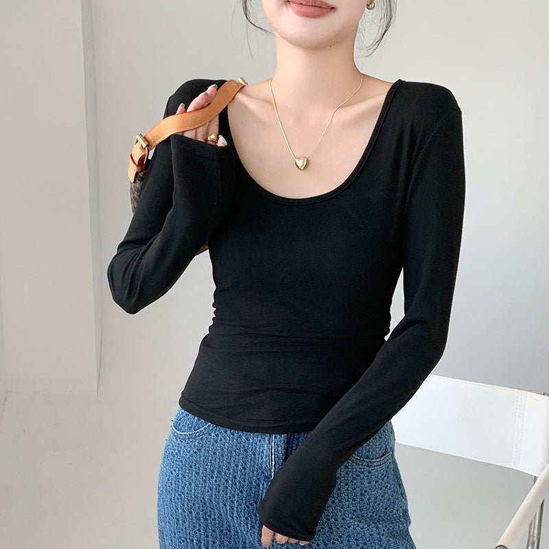 Women’s Coconut Velvet U - Neck Pleated Top – Slim Fit Polished Innerwear - Negative Apparel