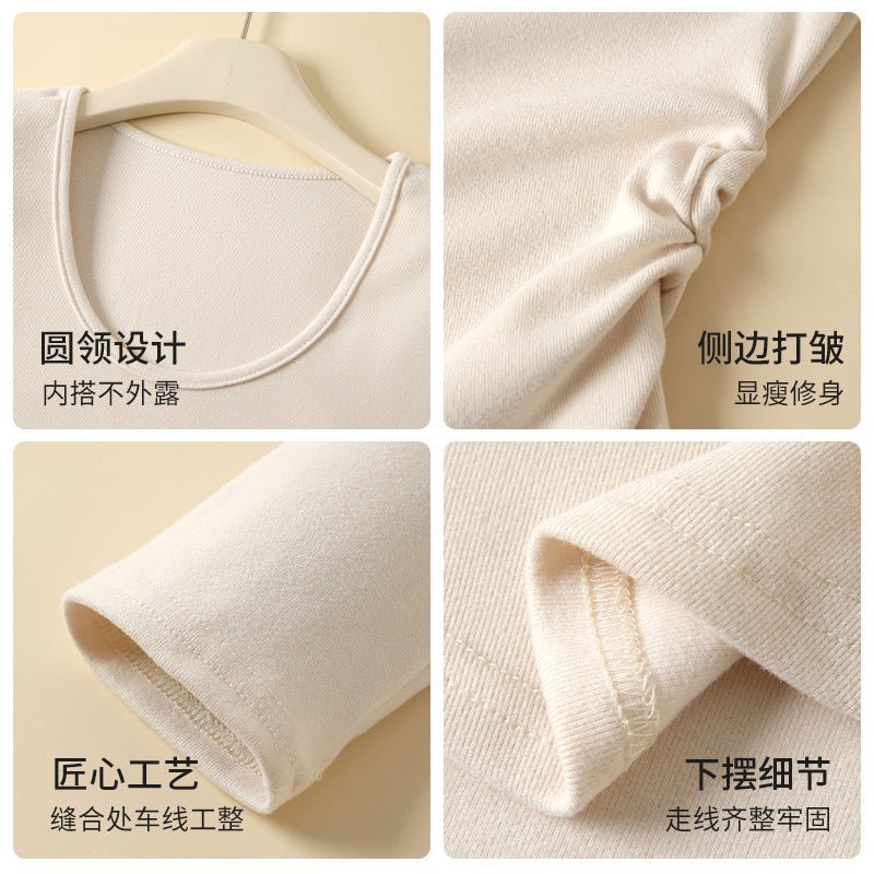 Women’s Coconut Velvet U - Neck Pleated Top – Slim Fit Polished Innerwear - Negative Apparel