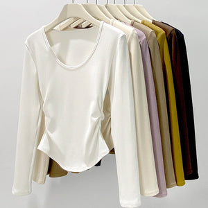 Women’s Coconut Velvet U - Neck Pleated Top – Slim Fit Polished Innerwear - Negative Apparel