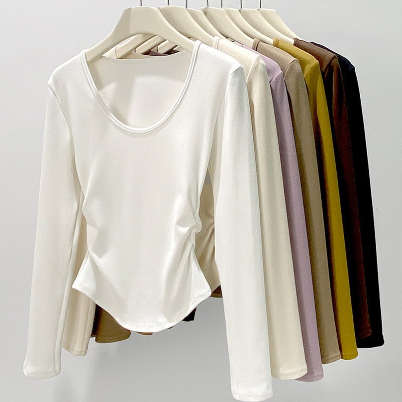 Women’s Coconut Velvet U - Neck Pleated Top – Slim Fit Polished Innerwear - Negative Apparel