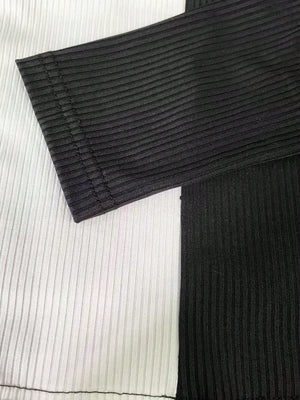 Women's Color Block Asymmetric Shoulder Long Sleeve T-Shirt, Ribbed Knit Top FD - Negative Apparel