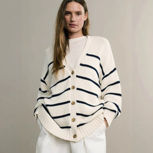 Women’s Color - Matching V - Neck Cardigan Sweater – Loose Fit Cotton Blend Multi - Button Knitwear, Summer 2025 Collection - Negative Apparel