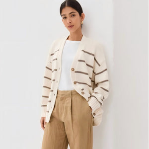 Women’s Color - Matching V - Neck Cardigan Sweater – Loose Fit Cotton Blend Multi - Button Knitwear, Summer 2025 Collection - Negative Apparel