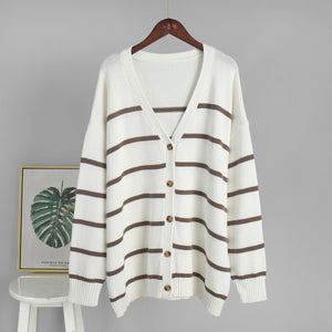Women’s Cotton Color - Block Cardigan | Loose V - Neck Knit Sweater | Japanese Casual Style | Summer 2025 - Negative Apparel
