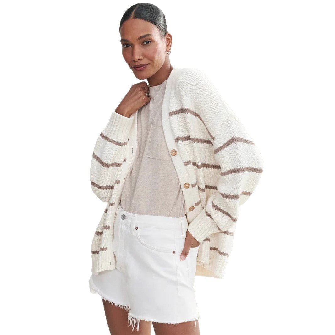 Women’s Cotton Color - Block Cardigan | Loose V - Neck Knit Sweater | Japanese Casual Style | Summer 2025 - Negative Apparel