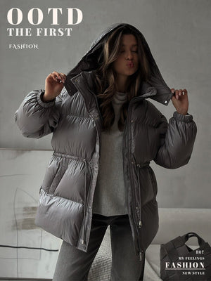 Women’s Cotton - Padded Jacket | Slim Fit Warm Puffer Coat with Detachable Hood | Korean Minimalist Polyester Outerwear Spring 2025 - Negative Apparel