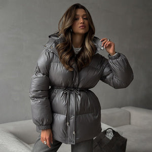 Women’s Cotton - Padded Jacket | Slim Fit Warm Puffer Coat with Detachable Hood | Korean Minimalist Polyester Outerwear Spring 2025 - Negative Apparel