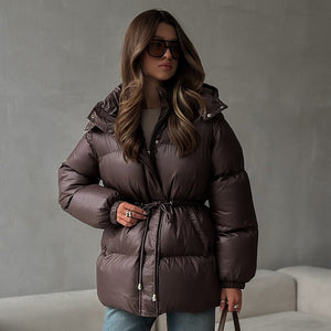 Women’s Cotton - Padded Jacket | Slim Fit Warm Puffer Coat with Detachable Hood | Korean Minimalist Polyester Outerwear Spring 2025 - Negative Apparel