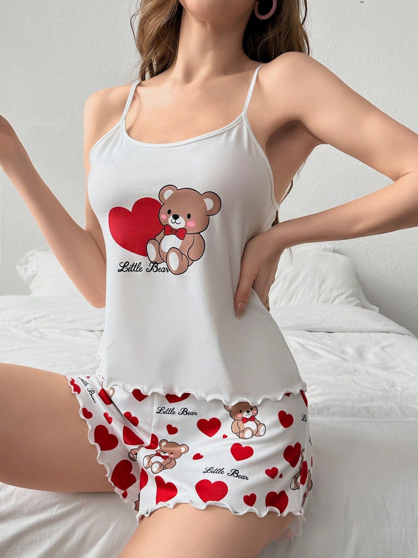 Women's Cute Bear Printed Camisole & Shorts Pajama Set - Negative Apparel