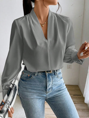 Women's Daily Casual Elegant Fashion Leopard Print V - Neck Long Sleeve Shirt - Negative Apparel