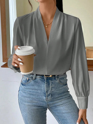 Women's Daily Casual Elegant Fashion Leopard Print V - Neck Long Sleeve Shirt - Negative Apparel