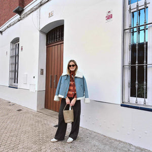 Women’s Denim Color - Block Casual Jacket | Loose Lapel Zip - Up Korean Style Short Coat - Negative Apparel