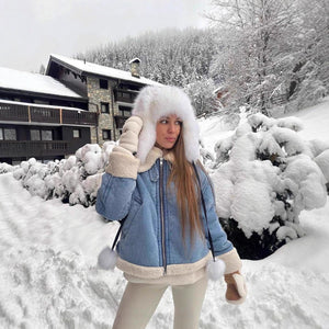 Women’s Denim Color - Block Casual Jacket | Loose Lapel Zip - Up Korean Style Short Coat - Negative Apparel