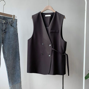 Women’s Double - Breasted Vest – Loose Fit Cardigan Style | Solid Color Japanese & Korean Casual Outerwear - Negative Apparel
