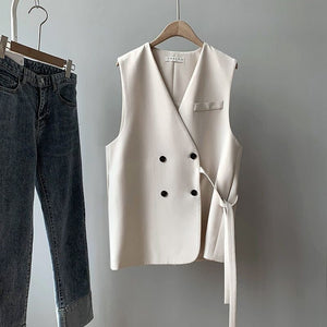 Women’s Double - Breasted Vest – Loose Fit Cardigan Style | Solid Color Japanese & Korean Casual Outerwear - Negative Apparel