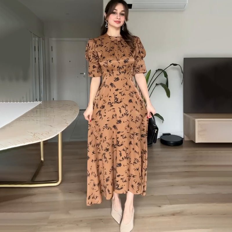 Women’s Elegant Fairy Long Dress – Solid Color Lace - Up High - Waist Dress with Crew Neck & Five - Quarter Sleeves | Temperament Commuter Style - Negative Apparel