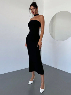 Women's Elegant Romantic Colorblock Backless Contrast Bow Tie Dress - Negative Apparel