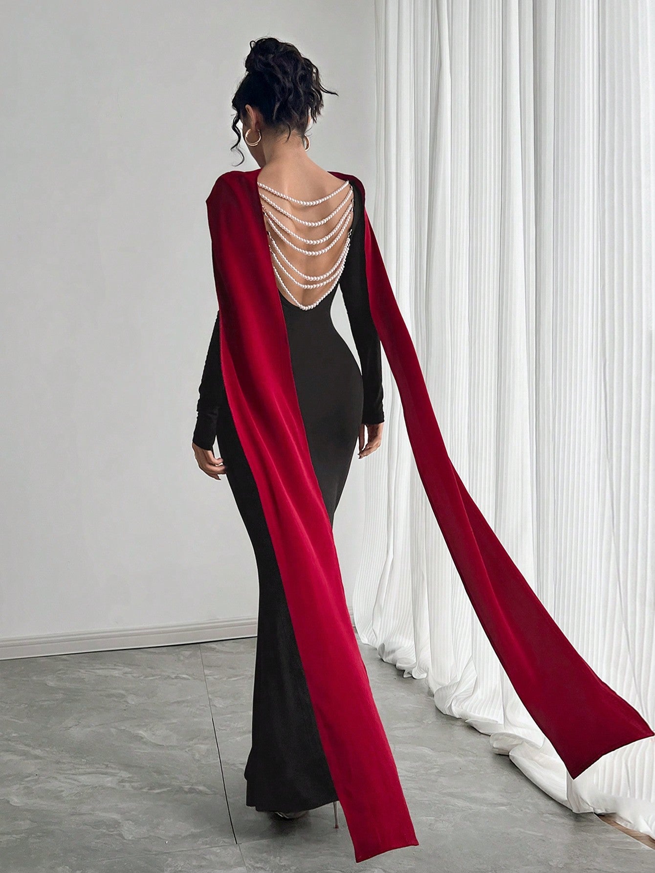 Women's Elegant Sexy Open Back Pearl Embellished Slim Fit Dress - Negative Apparel