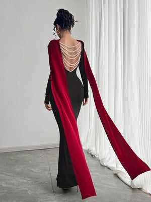 Women's Elegant Sexy Open Back Pearl Embellished Slim Fit Dress - Negative Apparel