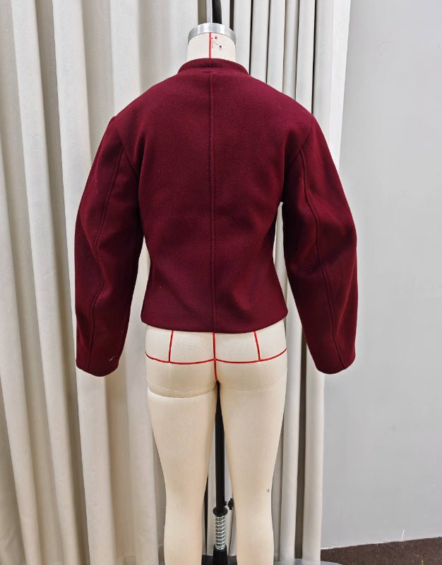 Women’s Elegant Short Polyester Jacket | Crew Neck Long Sleeve Spring Outerwear – Solid Color - Negative Apparel